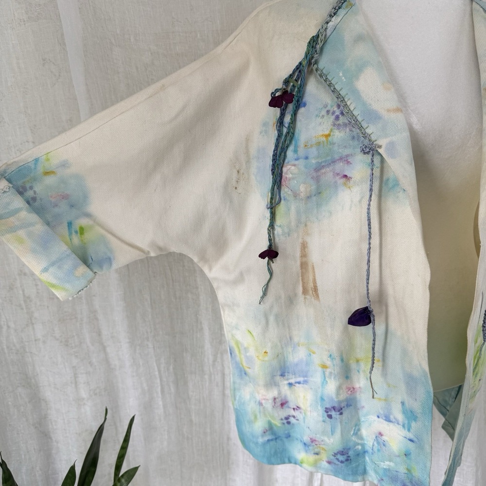 Italian Handmade Lagenlook Open Jacket L Oversized Artsy Abstract Avant Garde - Picture 3 of 8